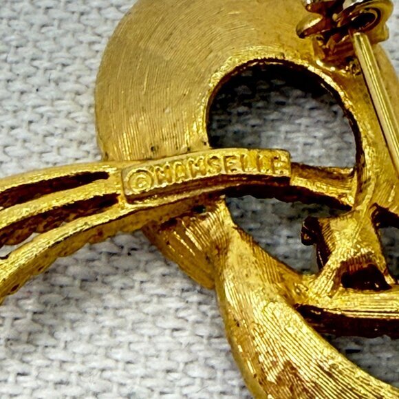 Mamselle Mid-Century Brooch Vintage Gold-Tone Faux Pearl Signed - Picture 8 of 10